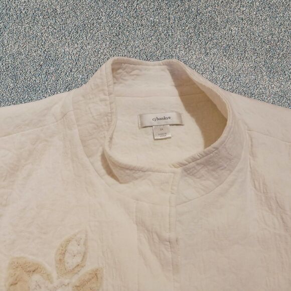 CJ Banks Womens  3X Ivory Applique Floral Textured Button Down Jacket - Picture 10 of 11